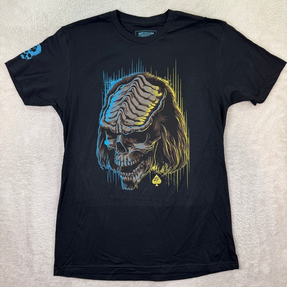 NEW Zero Foxtrot T Shirt Mens Medium Black Graphic Tee Skull Skeleton Head Alien